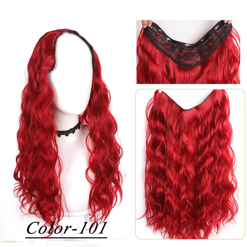Synthetic Hair Fake Hair Extensions Clip Hairpiece V-Shaped Half Wig Natural Wavy Extension False Strands On Hairpins Women