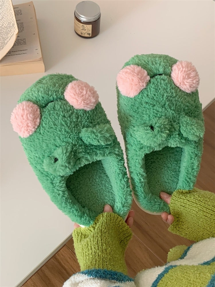 Funny Couple Lovely Frog Cotton Slippers Winter NonSlip Warm Plush Home Slipper Household Shoes