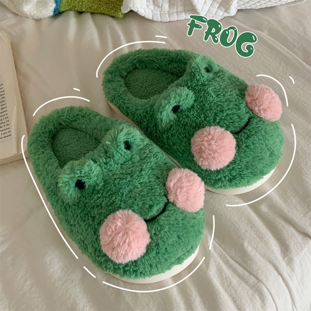 Funny Couple Lovely Frog Cotton Slippers Winter NonSlip Warm Plush Home Slipper Household Shoes