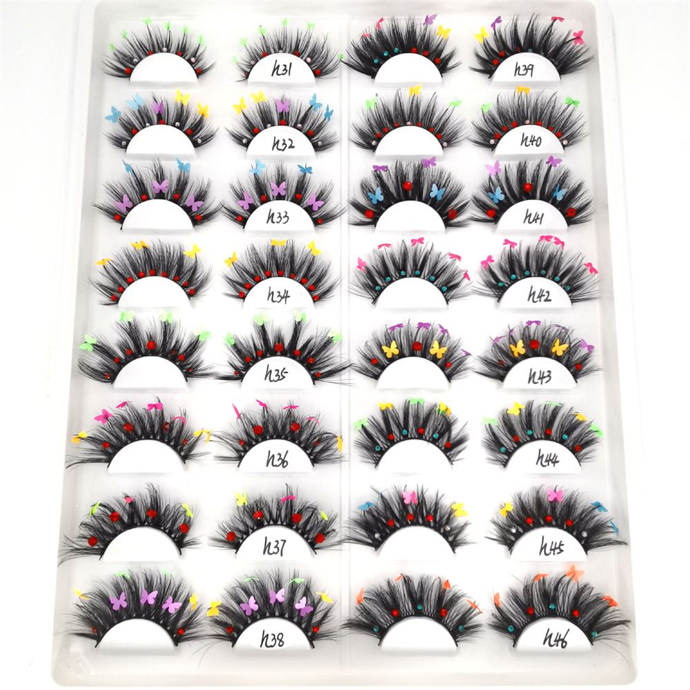 Faux Mink Butterfly Eyelashes With Packaging Boxes 3D Fluffy Glitter Sequins Thick Lash Colorful Shiny Star Flower Lashes