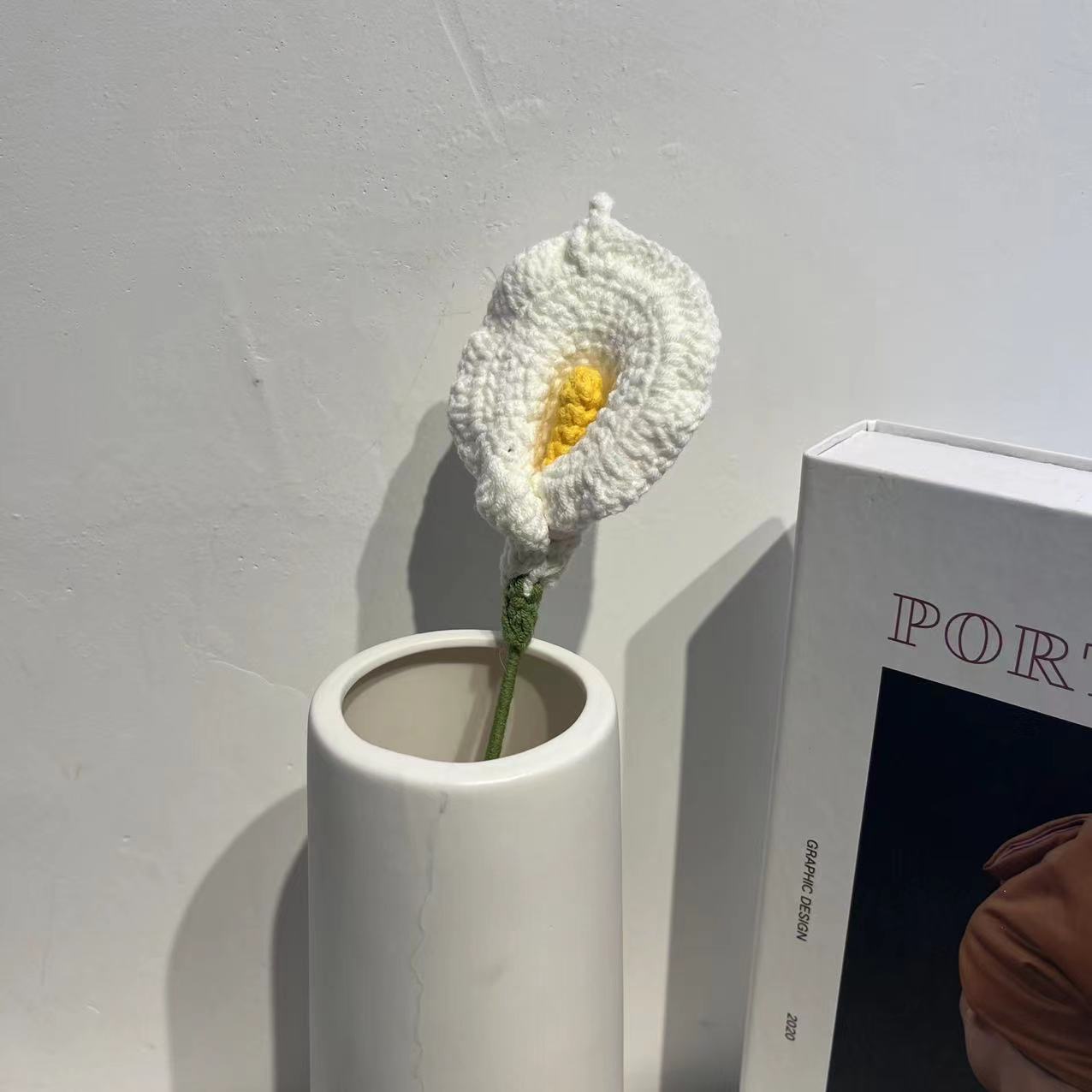 Finished Hand-Knitted Crochet Knitted Flowers Calla Lily Daisy Fake Flower Decoration Home Creative Decorate Gifts