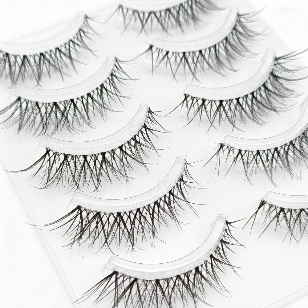 Invisible band Lashes 5 Pairs 3D Faux Mink Lashes Natural short Transparent Terrier Lashes Clear Band Soft Eyelashes
