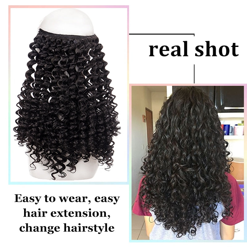Natural Synthetic Hair Extension Clipless Invisible Hair Extension Ombre Black Curly Long Wig for Women Hair Extensions