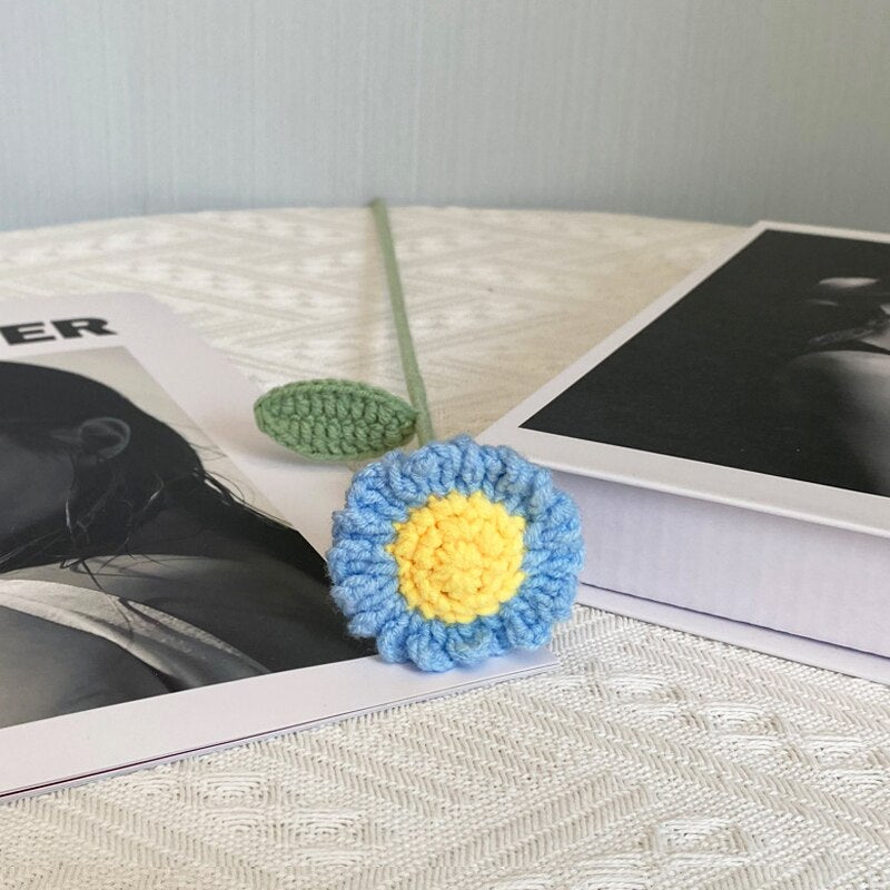 Hand-Knitted Daisy Bouquet Handmade Crochet Fake Flowers Knit Chamomile Flower Finished Decoration Home Decorative