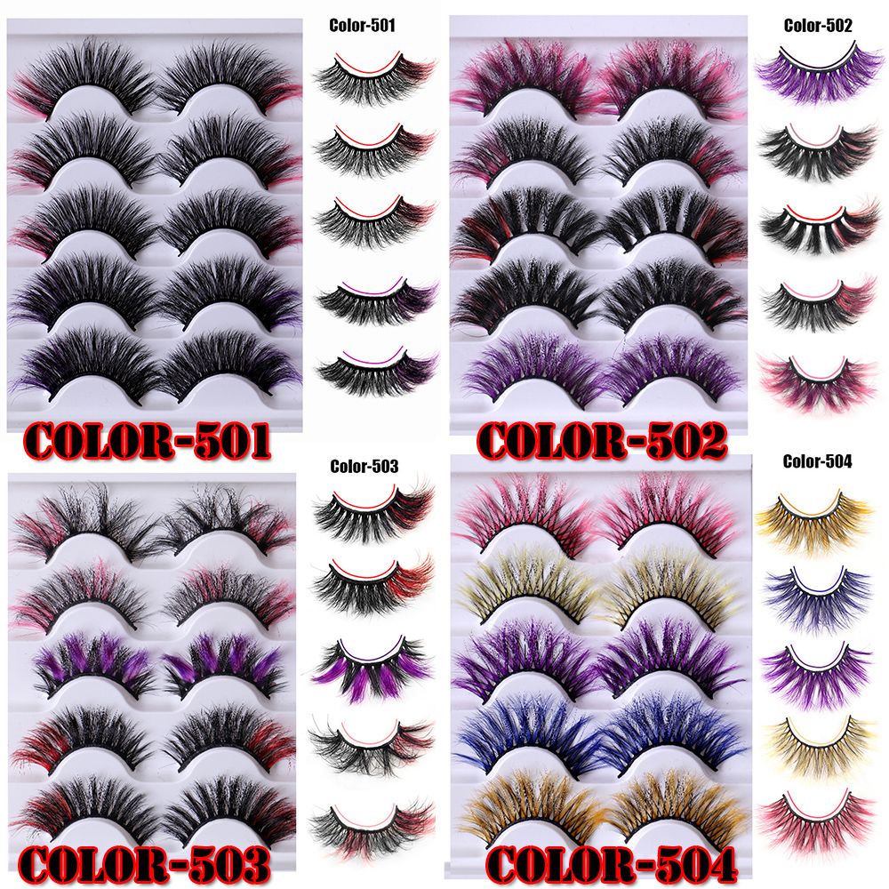 1/5Pairs Eye Lashes Cruelty Free Silk Lace Colored Eyelashes Dramatic Purple/pink/blue Cilias ombre blue eyelashes