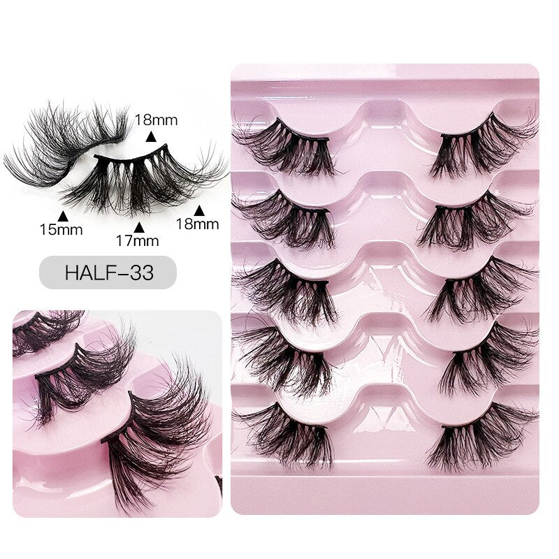 5pairs Half Eye Lash 3D Mink Lashes Faux Wispy Natural Crisscross False Eyelashes Halves Fake Eyelash Extension