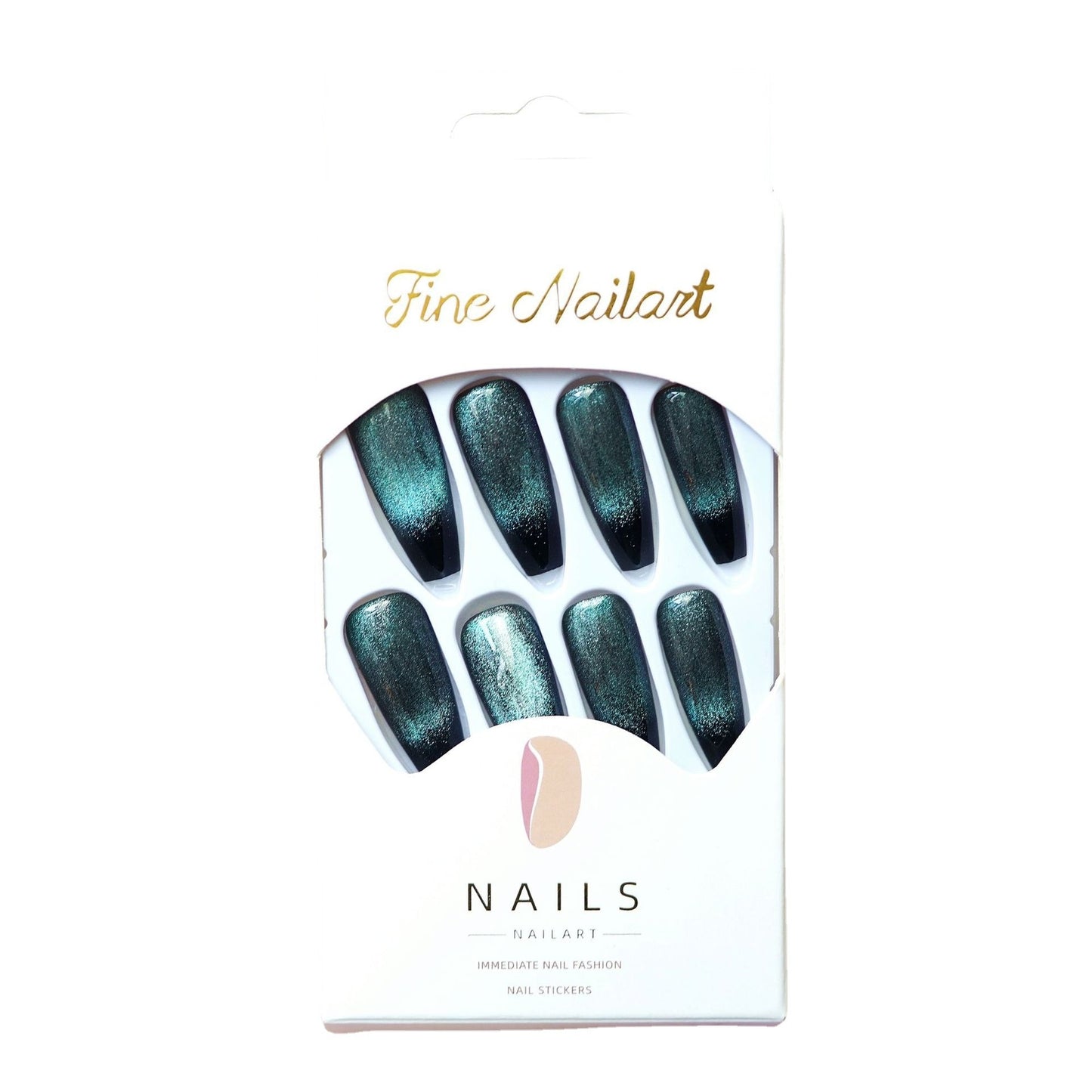 24pcs Cat Eye False Nail Deep Blue Color Fake Nail Tips Full Cover Nail Art Long Coffin Ballet Press on Nail Manicure Nail Tips