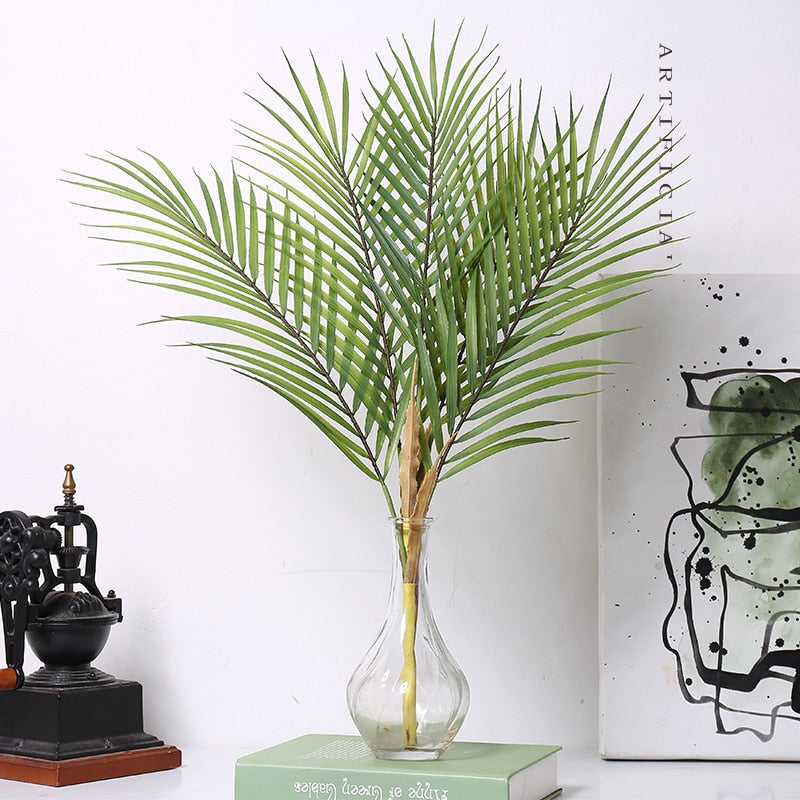 Green Artificial Palm Leaf Plastic Plants Tropical Tree Branch Fake Plants Jungle Home Garden Decor Wedding Decoration