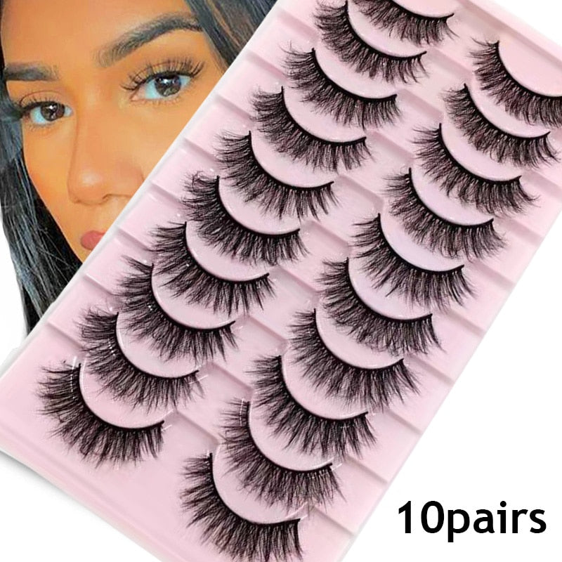 10 Pairs Faux Mink Lashes Natural False Eyelashes Fluffy Soft Wispy Dramatic Volume Lash Extension Wispy Long 3D