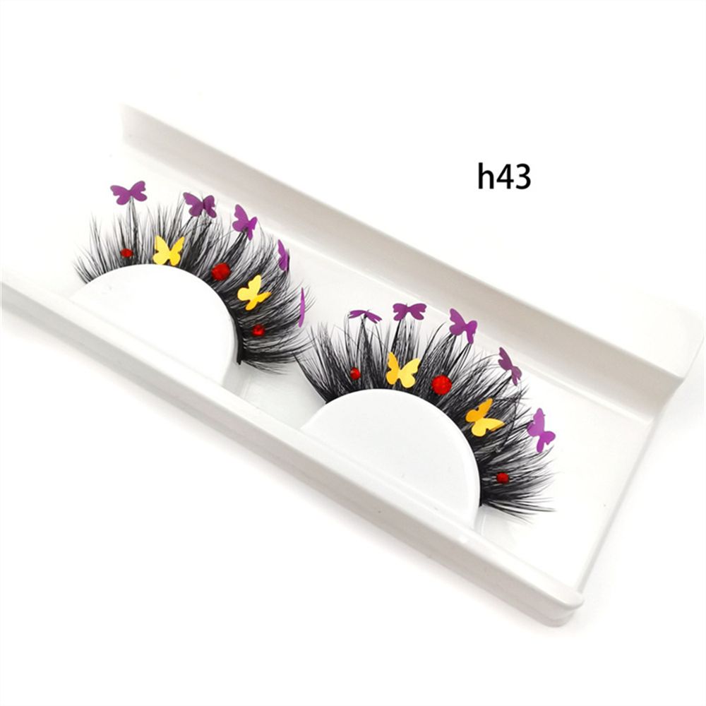 Faux Mink Butterfly Eyelashes With Packaging Boxes 3D Fluffy Glitter Sequins Thick Lash Colorful Shiny Star Flower Lashes