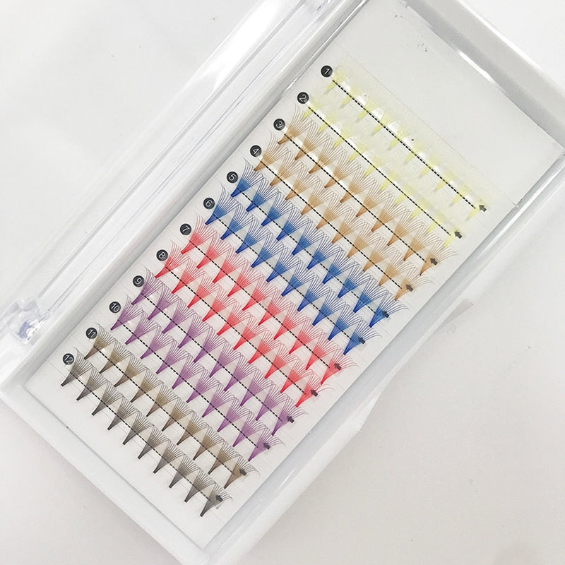 Colored Premade Russian Volume Fans Eyelash Extensions 10D Mix Gold Blue Brown Individual Eyelashes Clusters