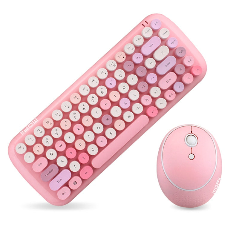 Cute Pink Wireless Keyboard Office Mouse 2.4G Keyboard and Mouse Set Round Key Cap Girly Pink Keyboard Mini Gaming