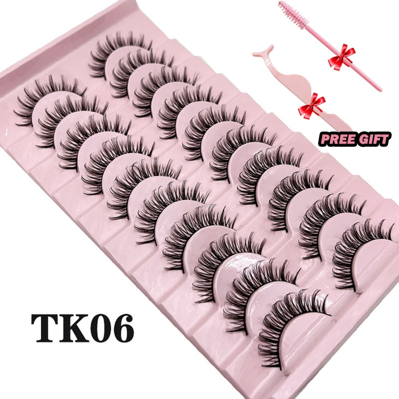 Natural Lashes 5/10 Pairs Eyelashes 3D Mink Manga Lashes Strip Lashes Band Soft Light False Eyelashes