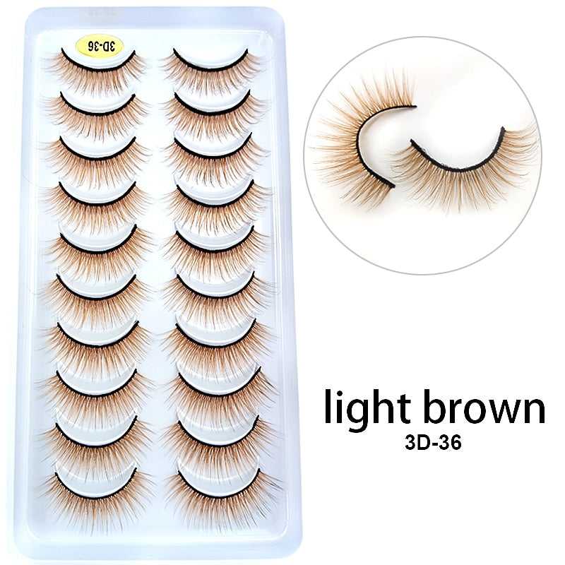 10Pairs/Lot Rainbow Colorful Mink False Eyelashes White Bulk Red Purple Blue Colors Fake Lashes for Dolls Cosplay