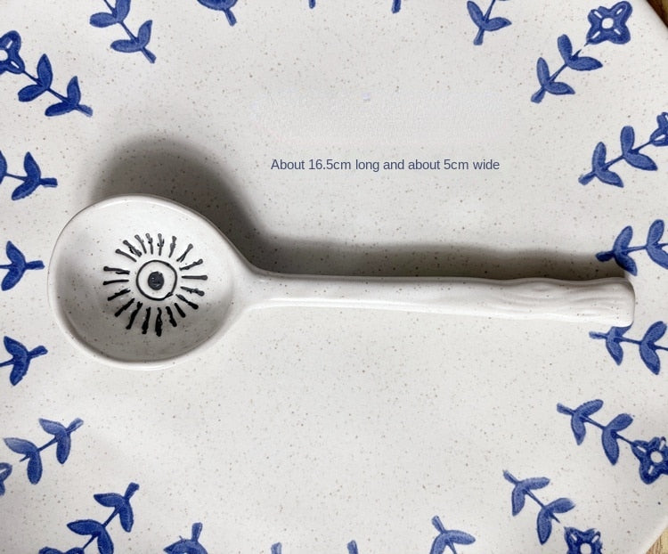 Japanese Style Stoneware Small Soup Spoon Ceramic Spoon, Long Handle Cute Spoon