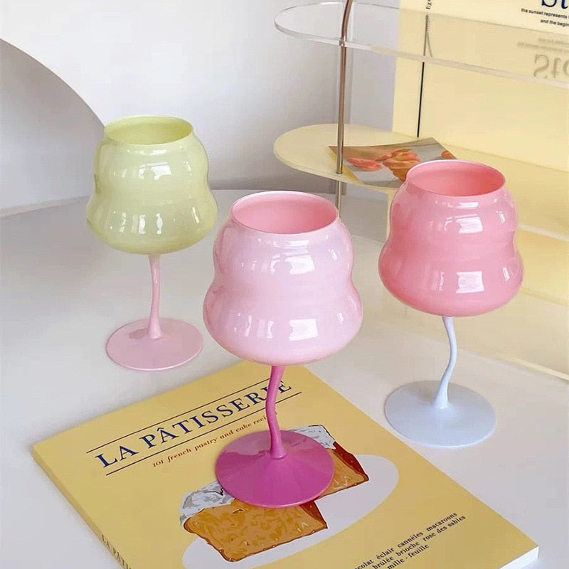 Macaron Colored Vintage Wine Glass Colored Glass Red Wine Goblet Small Fresh Cream Twister