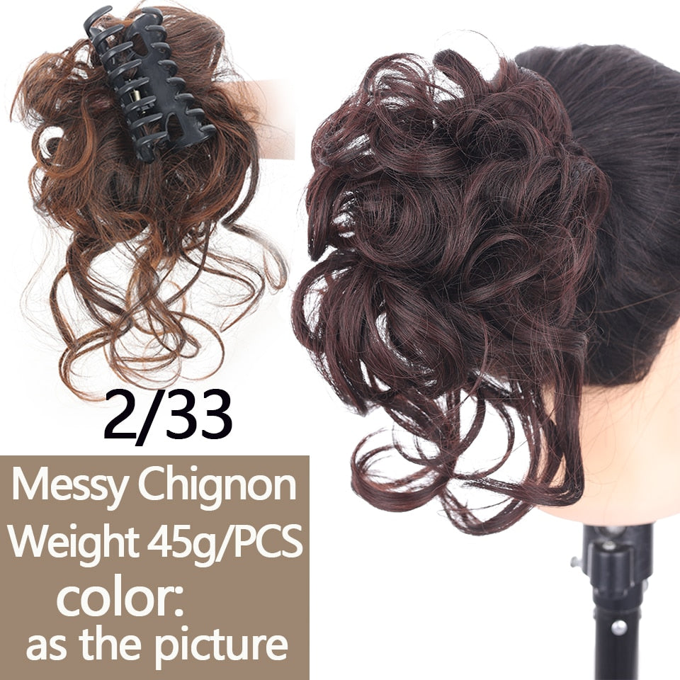 Synthetic Women Hair Buns Curly Chignon Ombre Claw Hair Messy Buns Updo claw Clip In Hairpiece For Women