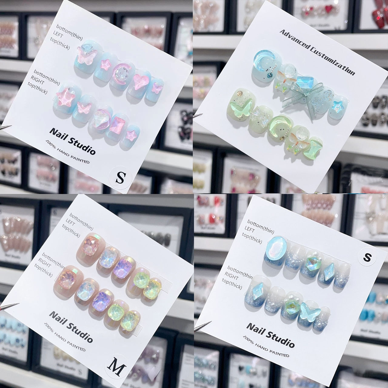 Summer Blue Pink Color Short Fake Nails Ice Transparent Love Heart Comfortable False nail Versatile Exquisite Handmade Nail