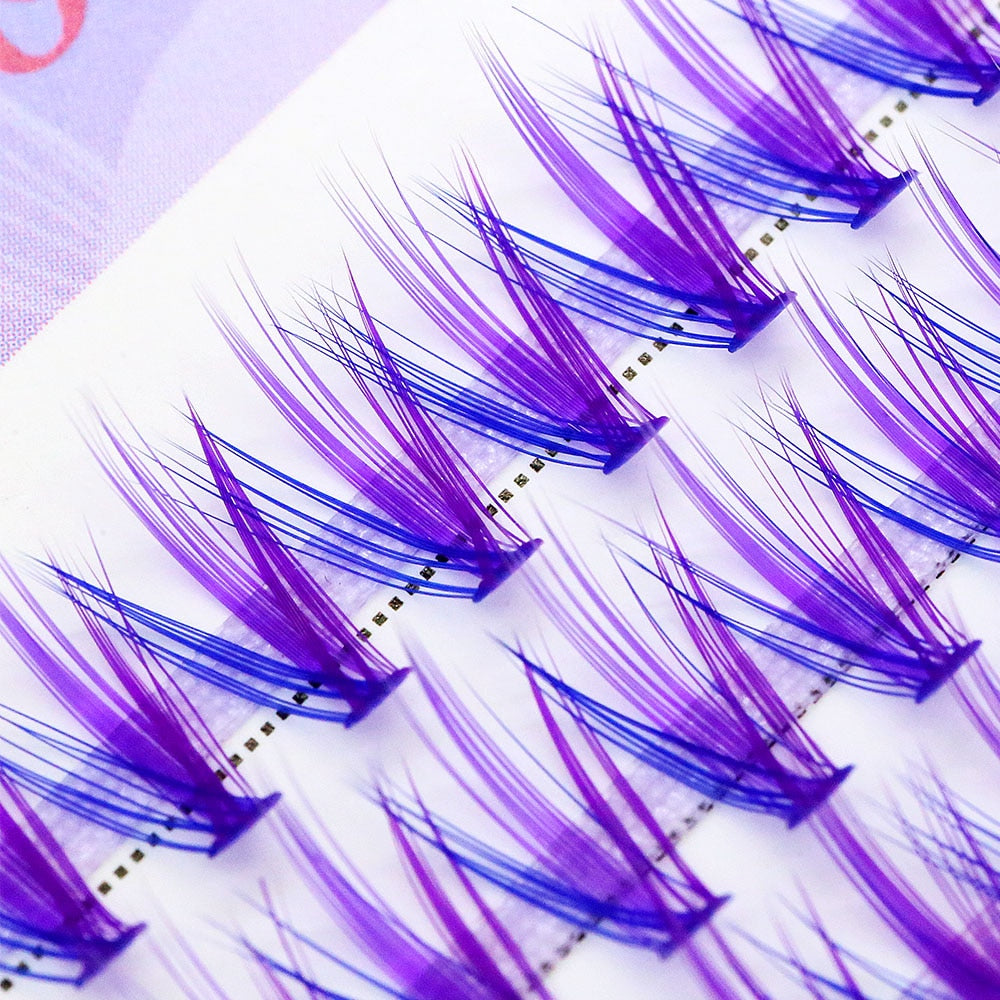 Blue Purple Mix Colored Lashes Cluster Eyelash Extension Natural Long 20D Volume Effect Faux Bunche Individual