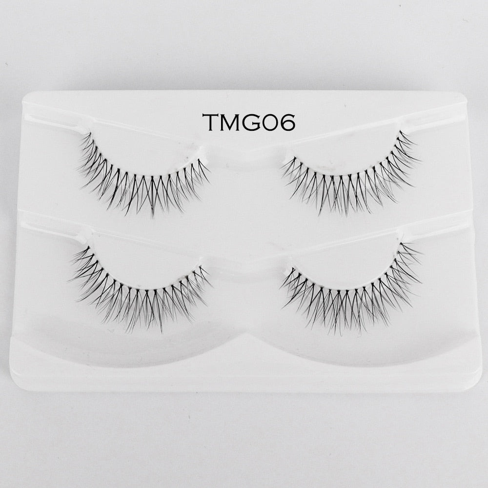 2pairs Clear Band Eyelashes Mink 3D Natural Long False Lashes Invisible Thin Band Eyelash Handmade Crisscross Lashes Makeup