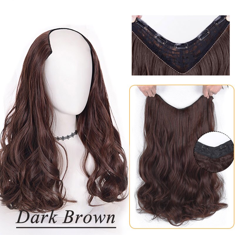 Synthetic Hair Fake Hair Extensions Clip Hairpiece V-Shaped Half Wig Natural Wavy Extension False Strands On Hairpins Women