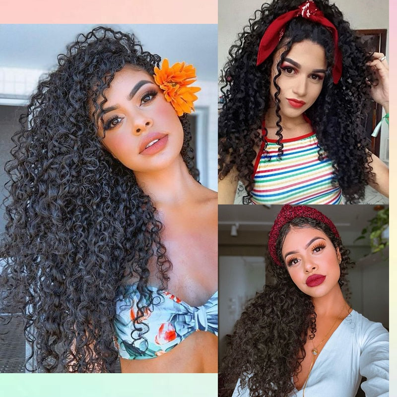 Natural Synthetic Hair Extension Clipless Invisible Hair Extension Ombre Black Curly Long Wig for Women Hair Extensions