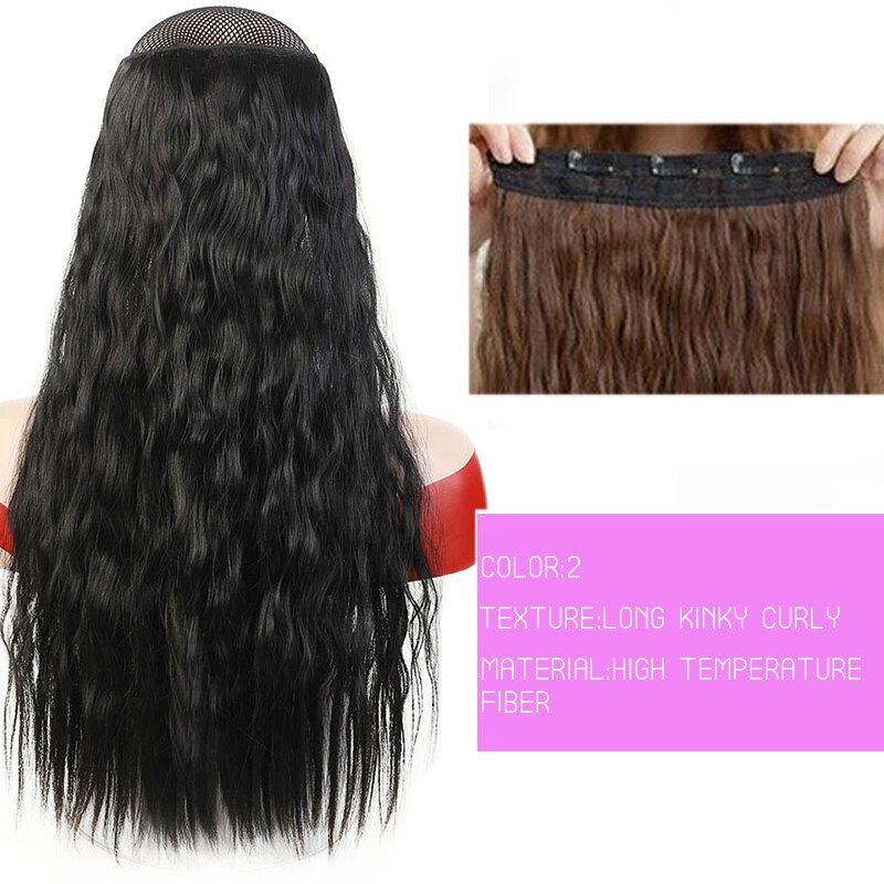 Synthetic Hair Fake Hair Extensions Clip Hairpiece V-Shaped Half Wig Natural Wavy Extension False Strands On Hairpins Women