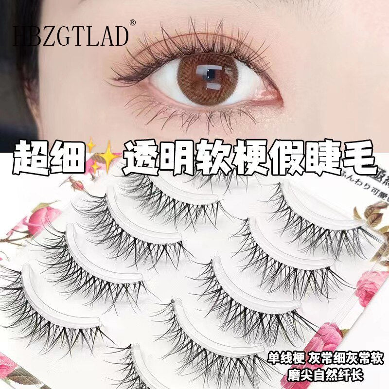 Invisible band Lashes 5 Pairs 3D Faux Mink Lashes Natural short Transparent Terrier Lashes Clear Band Soft Eyelashes