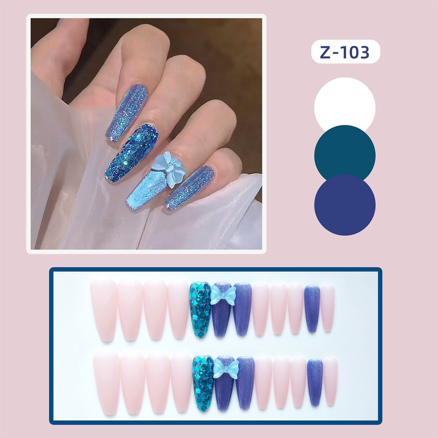 Super Shiny Sequins Fake Nails 24pcs Purple Glitter Coffin Artificial Nails Fashion Fairy Butterfly Full Cover False Nail Tips