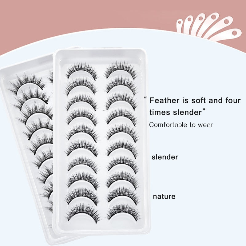 10Pairs 3D Faux Mink Lashes Natural Long Short Full Strip Lashes Soft Plump Eyelashes Extension