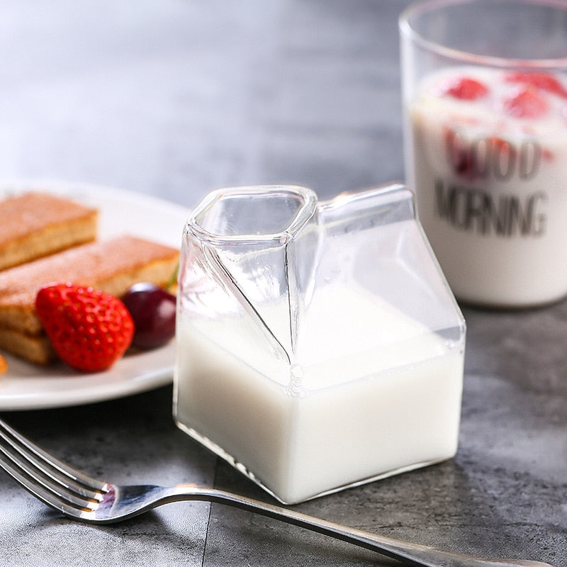 Japanese Style Glass Cup Square Milk Box Microwave Oven Can Heat Creative Home Kitchen Tableware Supplies