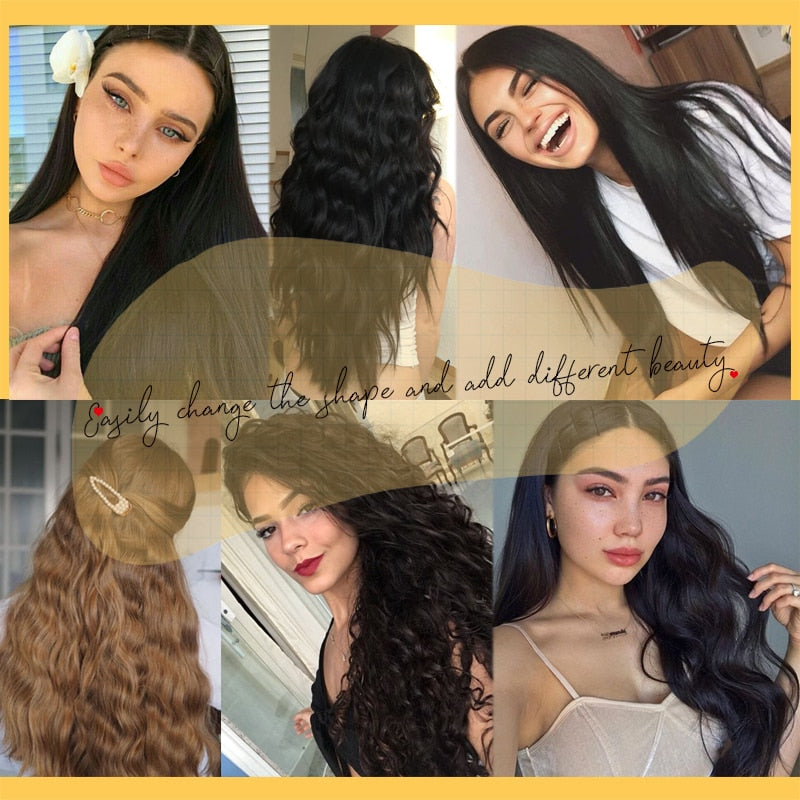 Synthetic Hair Fake Hair Extensions Clip Hairpiece V-Shaped Half Wig Natural Wavy Extension False Strands On Hairpins Women