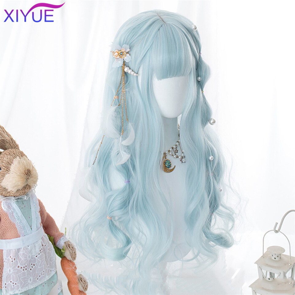 Blue Pink Lolita Wigs Ombre Long Water Wave Cosplay Wigs Synthetic Hair Wigs Heat Resistant For Women
