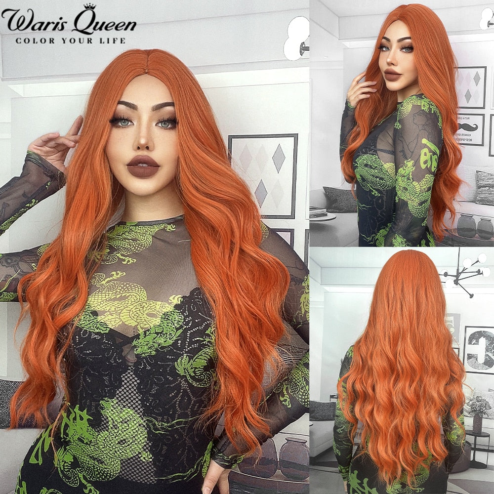 Long Wavy Ombre Black White Synthetic Wigs for Women Heat Resistant Natural Middle Part Cosplay Party Lolita Daily Hair Wigs
