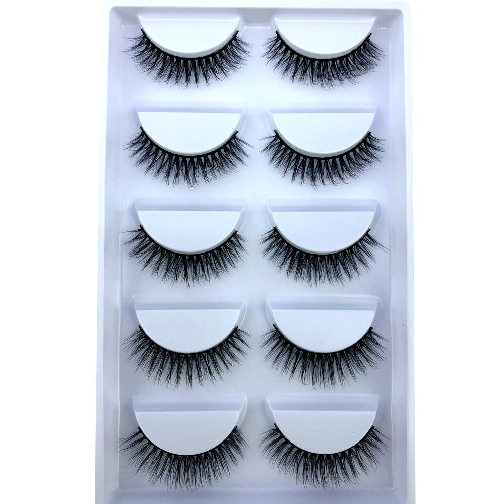 False Eyelashes Cat-Eye Fluffy Faux Mink Lashes 8D Wispy Lashes 5 Pairs Pack Dramatic Long Thick Volume Eyelashes