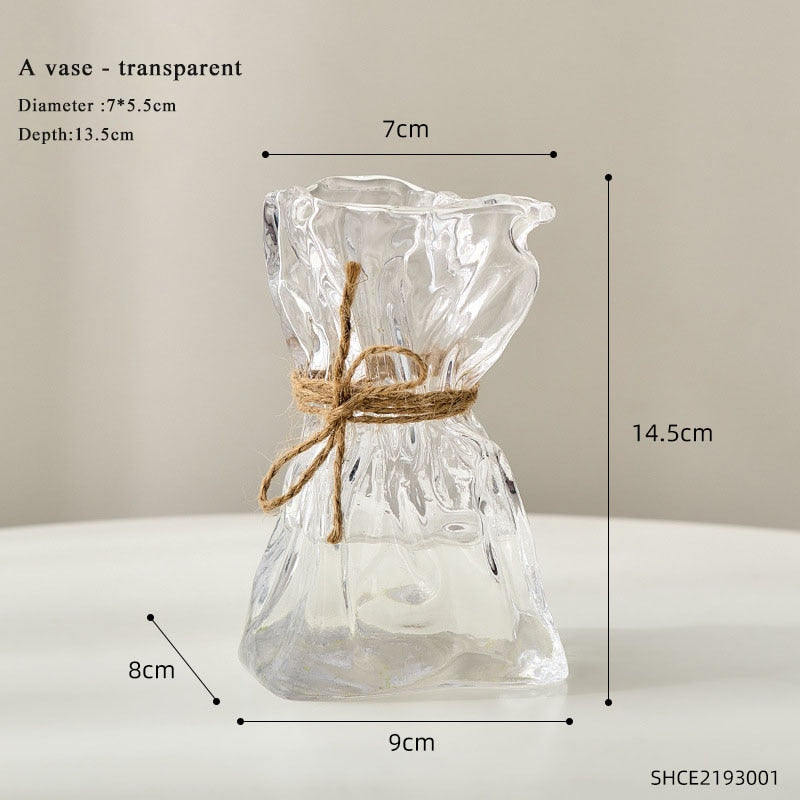 Transparent Glass Flower Vase Home Decoration Accessories Luxury Art Hydroponic Floral Bottle Room Decor