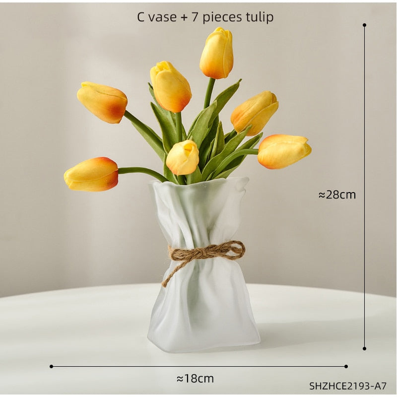 Transparent Glass Flower Vase Home Decoration Accessories Luxury Art Hydroponic Floral Bottle Room Decor