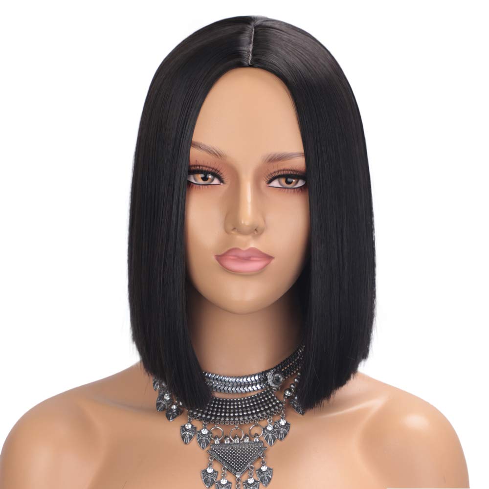 Synthetic Ombre Orange Wig Short Straight Middle Part Bob Wig Natural Yellow/Red Wigs Heat Resistant Fiber
