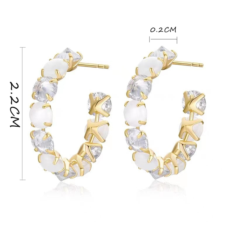 Women Luxury Opals Hoop Earrings Jewelry Party Girls Temperament Accessories Unusual Earrings