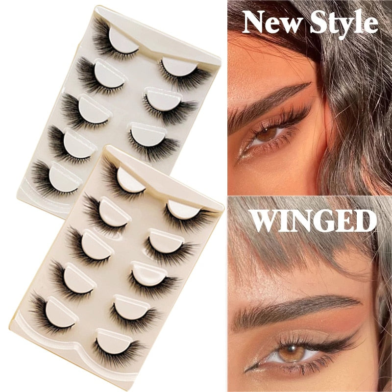 4/5Pair False Eyelashes Handmade Mink Cross Long 3D Winged Eyelash End Eye Elongated Lash Extension Natural