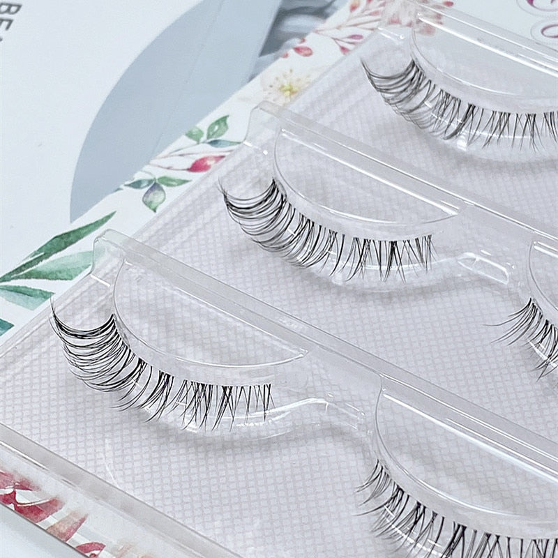 5 pairs short Mink Lashes 3D Mink Eyelashes Invisible Band Natural Black Mink False Eyelash Full Strip Reusable