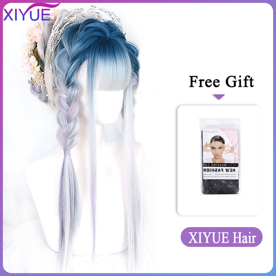 Blue Pink Lolita Wigs Ombre Long Water Wave Cosplay Wigs Synthetic Hair Wigs Heat Resistant For Women