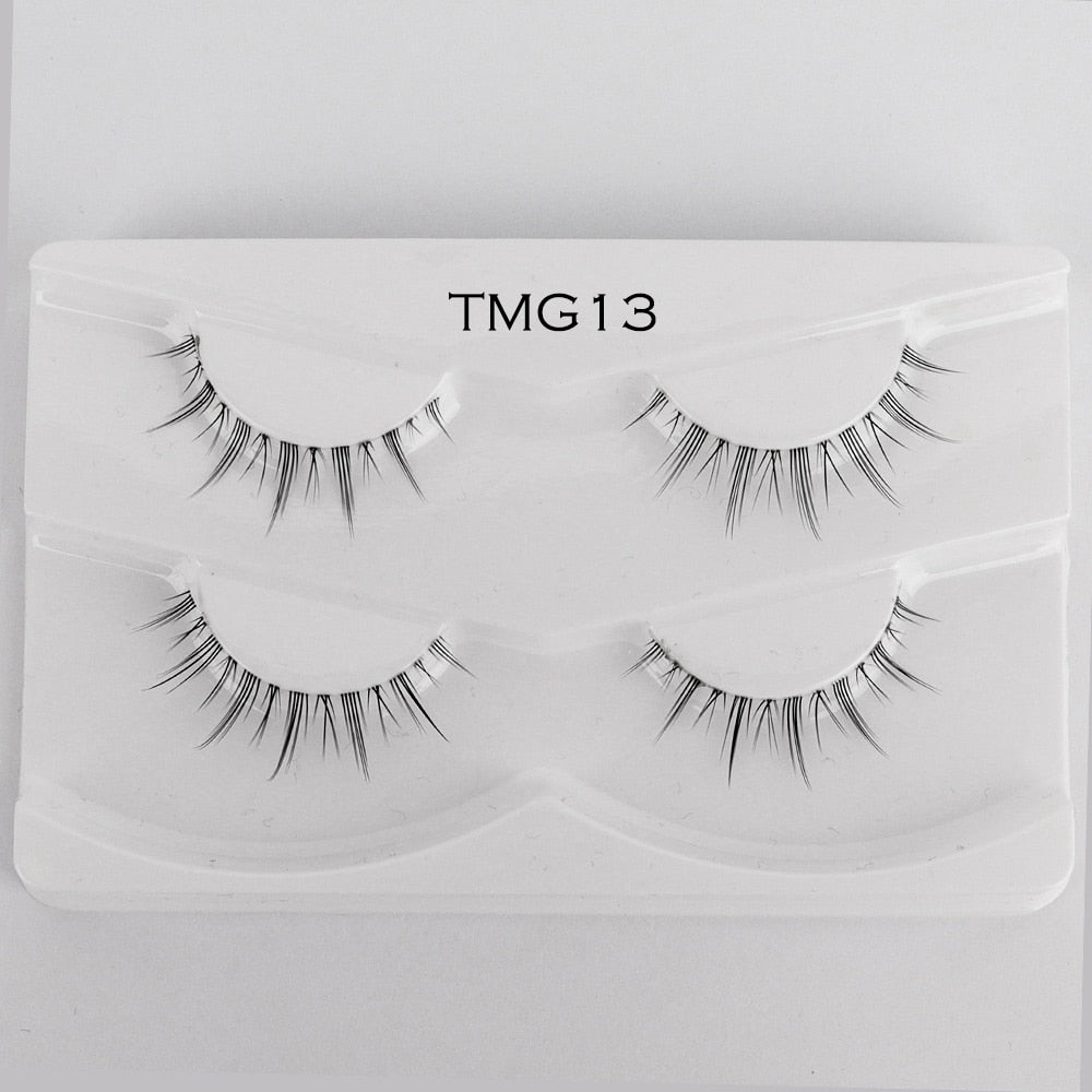 2pairs Clear Band Eyelashes Mink 3D Natural Long False Lashes Invisible Thin Band Eyelash Handmade Crisscross Lashes Makeup