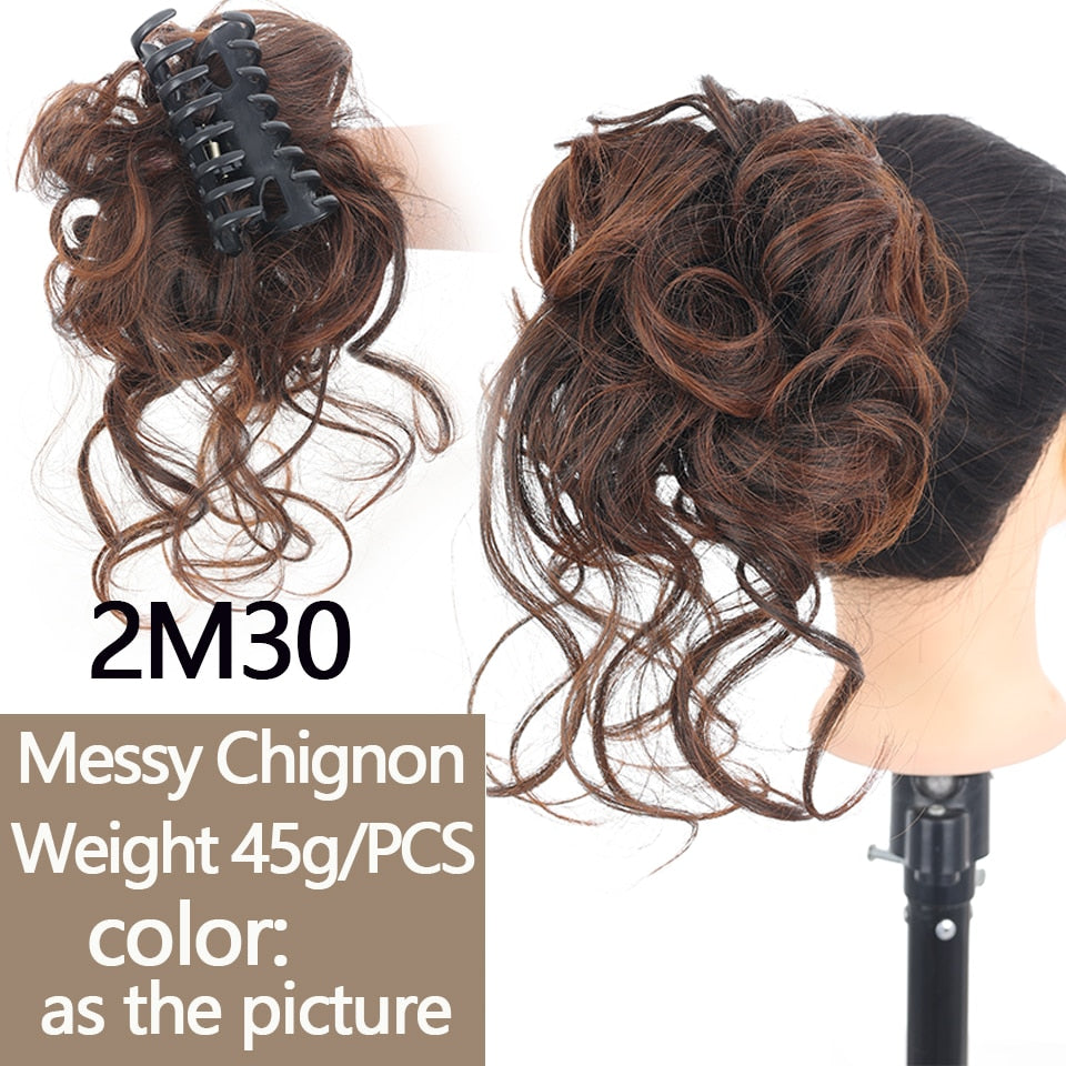 Synthetic Women Hair Buns Curly Chignon Ombre Claw Hair Messy Buns Updo claw Clip In Hairpiece For Women
