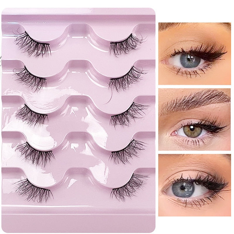 5pairs Half Eye Lash 3D Mink Lashes Faux Wispy Natural Crisscross False Eyelashes Halves Fake Eyelash Extension