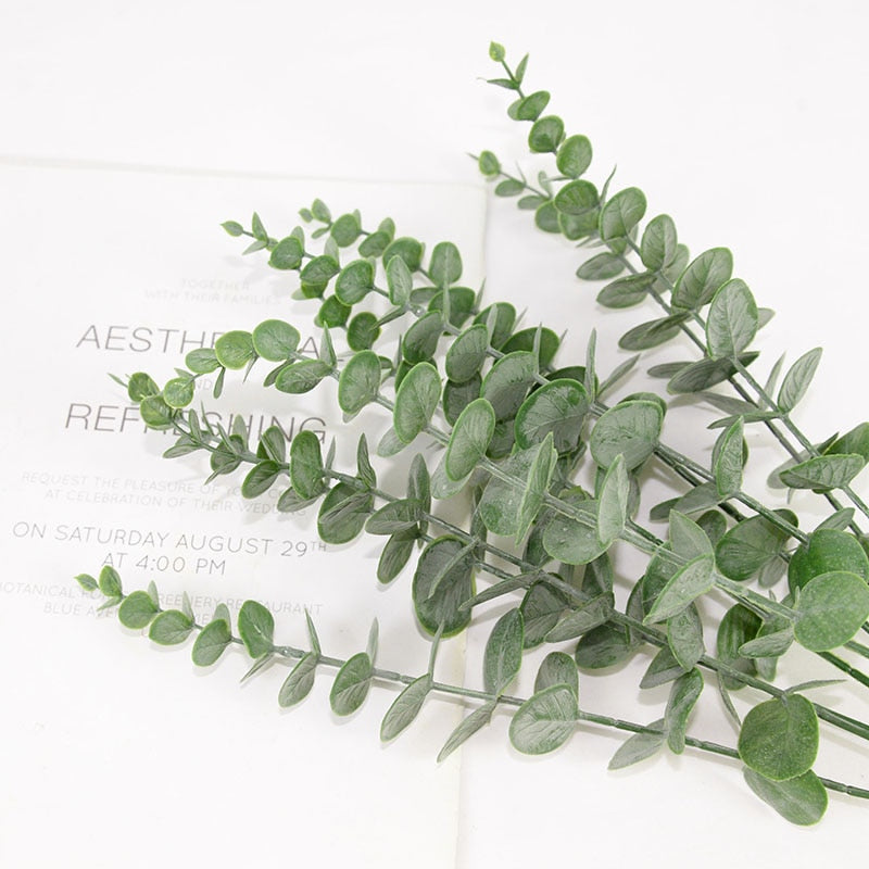 6/12/18pcs Artificial Eucalyptus Leaves Fake Plant Green Branch For Wedding Party Home Garden Decoration Wreath Flower