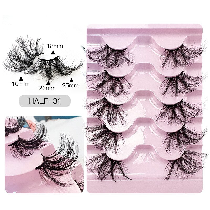 5pairs Half Eye Lash 3D Mink Lashes Faux Wispy Natural Crisscross False Eyelashes Halves Fake Eyelash Extension