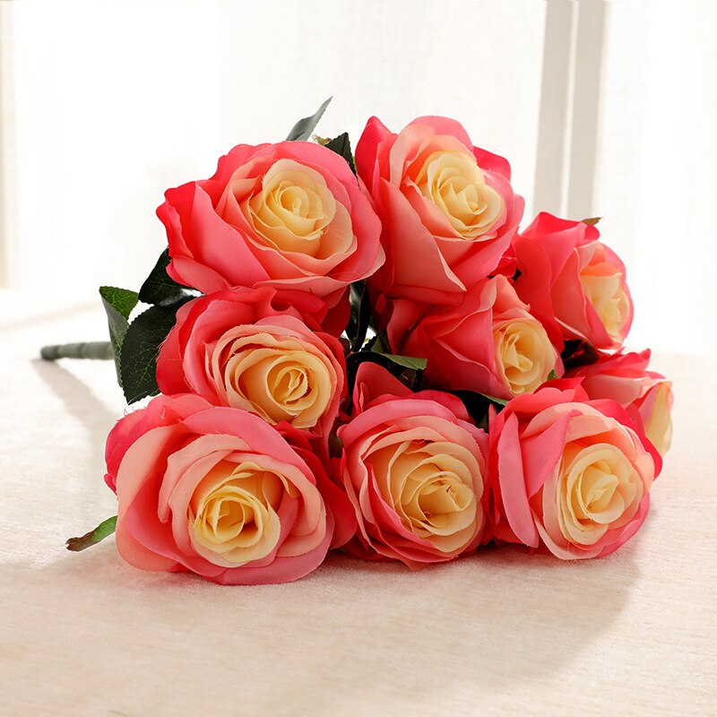 Simulation Bouquet 9 Heads Artificial Rose Silk Fake Flower Home Living Room Dining Table Wedding Decoration Purple
