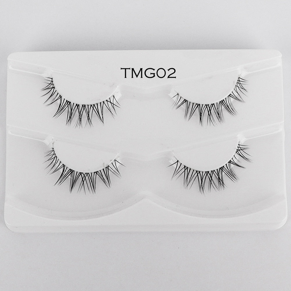 2pairs Clear Band Eyelashes Mink 3D Natural Long False Lashes Invisible Thin Band Eyelash Handmade Crisscross Lashes Makeup