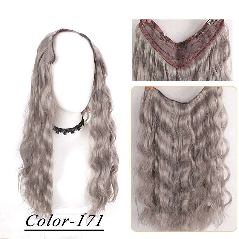 Synthetic Hair Fake Hair Extensions Clip Hairpiece V-Shaped Half Wig Natural Wavy Extension False Strands On Hairpins Women